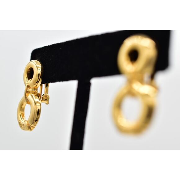 Bijan Vintage Clip On Earrings Chunky Gold Dangle Door Knocker Signed 1980s 9L - Picture 3 of 12